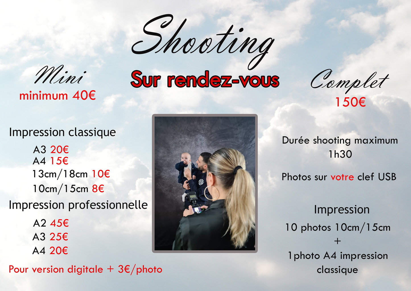 Forfaits de prise de vue photographique